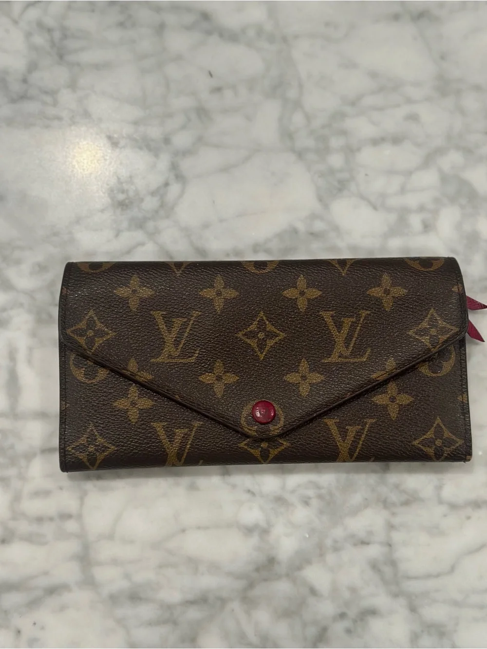 Louis Vuitton Monogram Canvas Brown Wallet with Red Snap